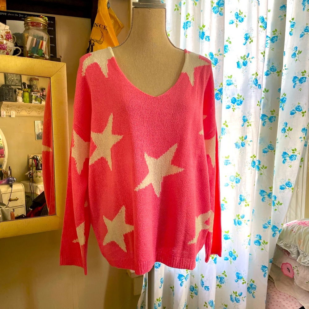 Hot pink and white star sweater